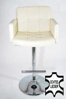 Designer Barstool beige REAL LEATHER height adjustable upholstered backrest and armrest - 