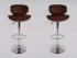 2 x Designer Barstool brown padded height adjustable by gas lift action - 