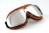 Motorcycle Goggles Classic, REAL LEATHER; Brown, Silver Lenses