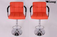 2 x Designer Barstool  orange height adjustable with padded backrest and removable armrest - 