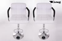 2 x Designer Barstool  white height adjustable with padded backrest and removable armrest - 
