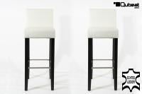 2x Edler Holzbarhocker weiß Holzgestell Holz Schwarz mit Lehne ECHT LEDER 