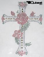 2x Strassmotiv Strass Hotfix Rose und Kreuz 16x23cm Bgelbild Applikation Strasssteine fr Kleidung