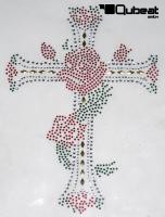 2x Strassmotiv Strass Hotfix Rose und Kreuz 16x23cm Bügelbild Applikation Strasssteine für Kleidung