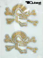 2x Strassmotiv Strass Totenkopf 16x11cm Hotfix Bügelbild Applikation Strasssteine für Kleidung