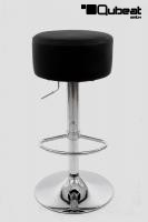 Barstool black REAL LEATHER height adjustable round seat classical comfortably padded - 