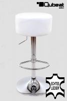 Barstool white REAL LEATHER height adjustable round seat classical comfortably padded - 