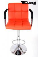 Designer Barstool  orange height adjustable with padded backrest and removable armrest - 