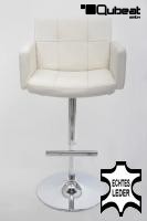 Designer Barstool white REAL LEATHER height adjustable upholstered backrest and armrest - 