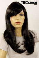 Dunkelbraune, lange Frauenper�cke mit anmutigem Seitenscheitel