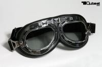 Motorcycle Goggles Chrome, Classic Style - Tinted Glass Smoke