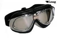 Motorcycle Goggles Classic, REAL LEATHER; Black, Silver Lenses