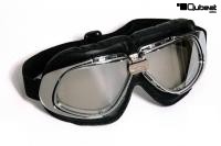 Motorradbrille Classic, ECHT LEDER, schwarz mit verspiegelten Glsern