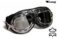 Motorradbrille Fliegerbrille Biker ECHT LEDER schwarz mit verspiegelten Gl�sern