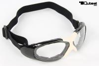 Motorradbrille Fliegerbrille Biker Oldtimer glnzend schwarz wei klare Glser