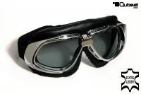 Motorradbrille Fliegerbrille Bikerbrille schwarz ECHT LEDER getönte Gläser Smoke