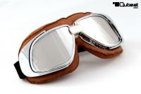 Motorradbrille Fliegerbrille Brille Biker braun ECHT LEDER verspiegelte Gläser