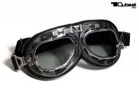 Motorradbrille Fliegerbrille Brille ECHT LEDER Biker schwarz mit getönten Gläsern