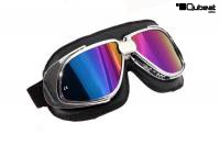 Motorradbrille Fliegerbrille Chopper Biker schwarz mit Rainbow getönten Gläsern