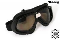 Motorradbrille Fliegerbrille ECHT LEDER Chopper Biker schwarz mit getöntem Glas