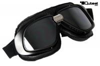 Motorradbrille Fliegerbrille Oldtimer ECHT LEDER dunkel verspiegelte Gläser