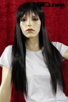 Schwarze Langhaarper�cke, glatt mit Pony