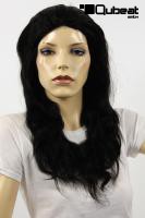 Schwarze Percke Echthaar lang Frauenpercke echtes Haar 55 cm handgeknpft