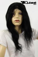 Schwarze Percke Echthaar lang Frauenpercke echtes Haar 58 cm handgeknpft