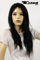 Schwarze Percke Echthaar lang Frauenpercke echtes Haar 60 cm handgeknpft