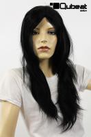 Schwarze Percke Echthaar lang Frauenpercke echtes Haar 64 cm handgeknpft