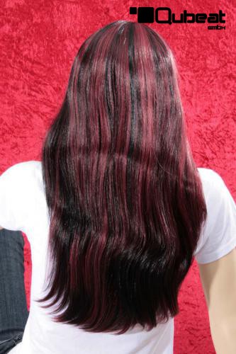 Wig long black/pink hair Long wig with black hair and pink highlights 3219