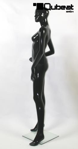 Weibliche Schaufensterpuppe Schaufensterfigur schwarz glänzend mit Gesicht Neu 