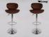 2 x Designer Barstool brown padded height adjustable by gas lift action - "Tom"