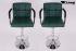 2 x Designer Barstool dark green height adjustable with padded backrest and removable armrest - "Theo"