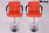 2 x Designer Barstool  orange height adjustable with padded backrest and removable armrest - "Theo"