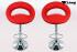 2 x Designer Barstool red padded height adjustable by gas lift action - "Clemens"