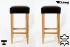 2x Edler Holzbarhocker Barhocker Holz, braun Holzgestell Natur mit verstellbaren Bodengleitern ECHT LEDER "Ben"