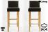 2x Edler Holzbarhocker braun Barhocker Holz Holzgestell Natur mit Rckenlehne und verstellbaren Bodengleitern ECHT LEDER "Chris"
