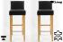 2x Edler Holzbarhocker schwarz Holzbarhocker Natur mit Lehne und verstellbaren Bodengleitern ECHT LEDER "Chris"
