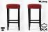 2x Edler Holzbarhocker weinrot Barhocker Holz verstellbare Bodengleiter Holzgestell Schwarz ECHT LEDER "Ben"