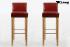 2x Edler Holzbarhocker weinrot Holzgestell Natur mit Lehne "Chris"