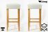 2x Edler Holzbarhocker wei Holzgestell Natur verstellbare Bodengleiter ECHT LEDER "Ben"