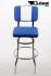 Barhocker blau/weiss, B-WARE, gepolstert, Rckenlehne, chrome "Maik"