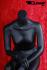 Weibliche Schaufensterpuppe Schaufensterfigur schwarz sitzend kopflos Mannequin