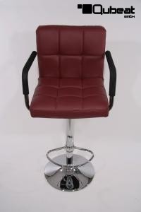 1x Design Barhocker weinrot ECHT LEDER hhenverstellbar mit gepolsterter Rckenlehne und abnehmbarer Armlehne - "Theo"