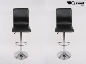 2 x Barstool black height adjustable with backrest swivel seat top - "Steffen"