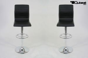 2 x Barstool black height adjustable with padded and stitched backrest - "Ron"