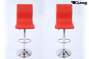 2 x Barstool red height adjustable with backrest swivel seat top - "Steffen"