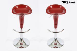 2 x Barstool red metallic height adjustable ergonomically shaped design - "Bianca"