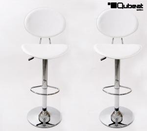2 x Barstool white height adjustable with backrest 360 swivel seat top - "Tobias"